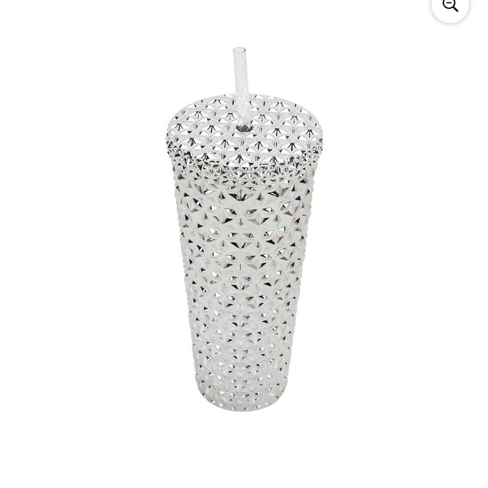 Plastic Double Wall Insulated Textured Tumbler with Straw, Silver Metall… - Picture 3 of 3